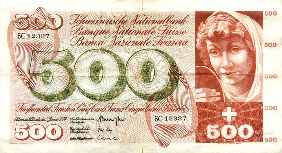 Front of Switzerland p51h: 500 Franken from 1970