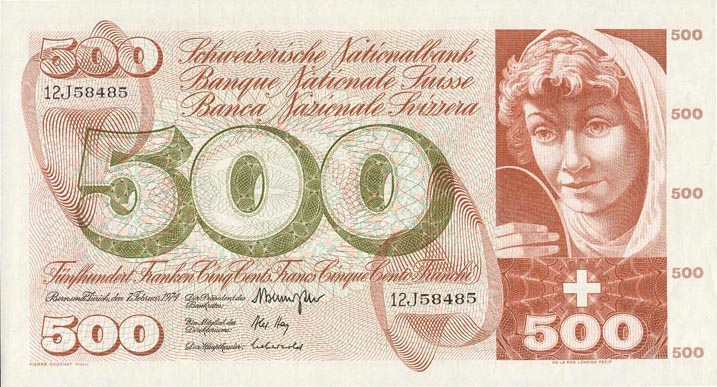 Front of Switzerland p51l: 500 Franken from 1974