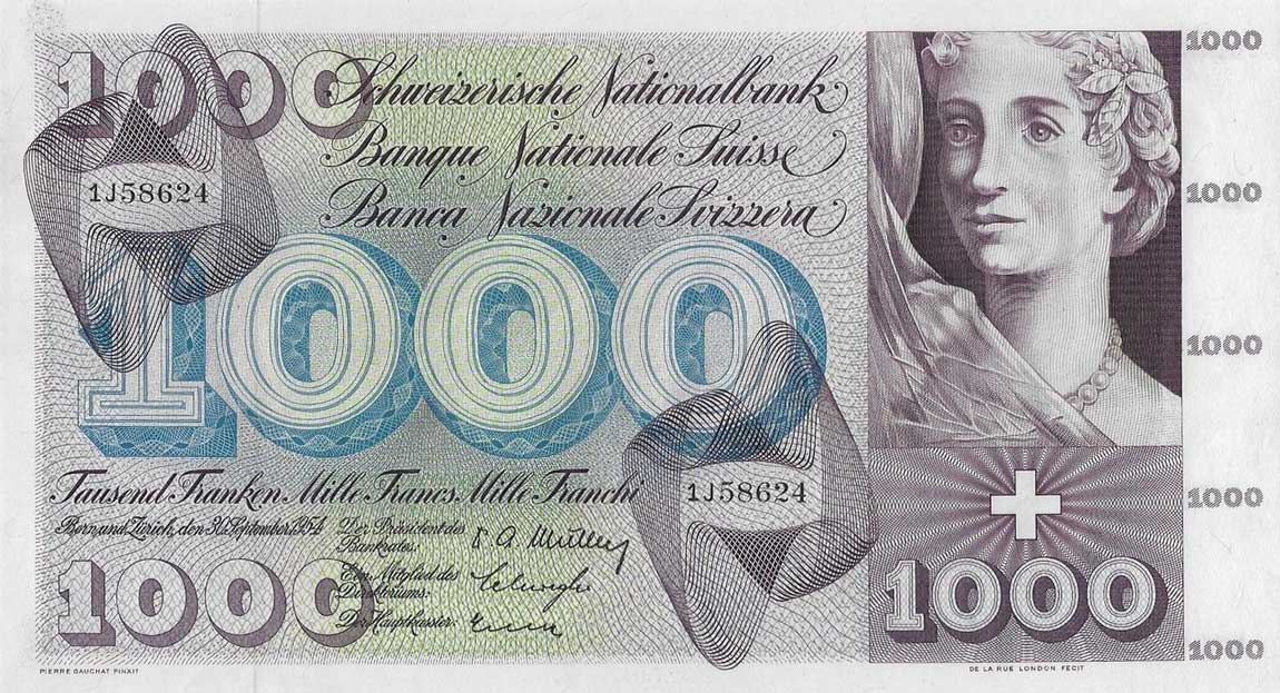 Front of Switzerland p52a: 1000 Franken from 1954