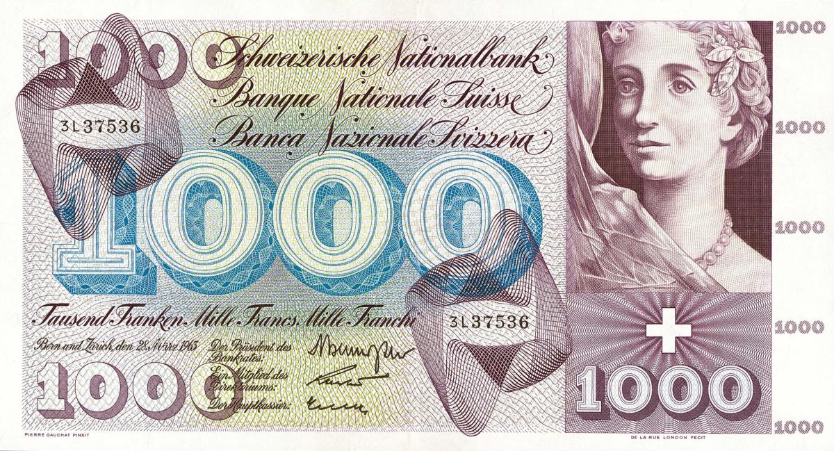 Front of Switzerland p52f: 1000 Franken from 1963