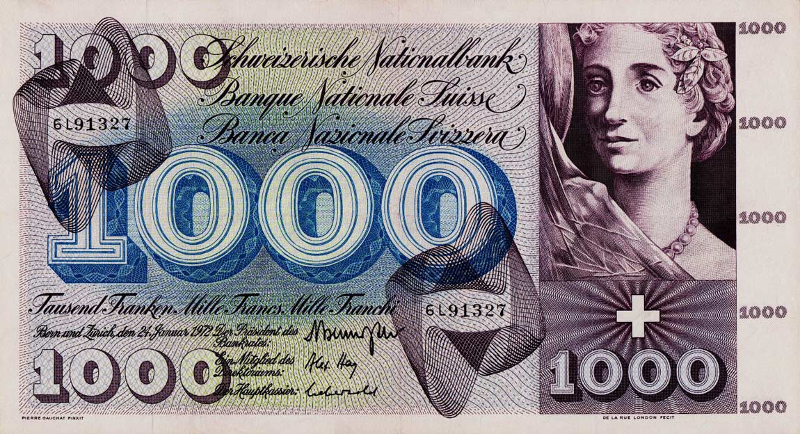 Front of Switzerland p52k: 1000 Franken from 1972