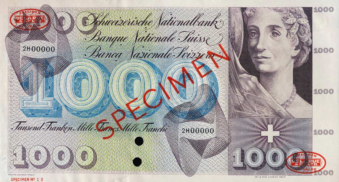 Front of Switzerland p52s: 1000 Franken from 1954