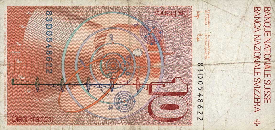 Back of Switzerland p53e: 10 Franken from 1983