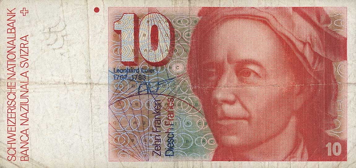 Front of Switzerland p53e: 10 Franken from 1983