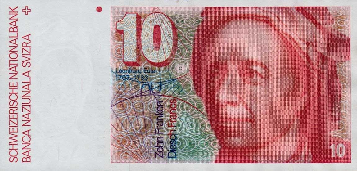 Front of Switzerland p53g: 10 Franken from 1987