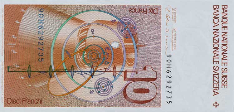 Back of Switzerland p53i: 10 Franken from 1990