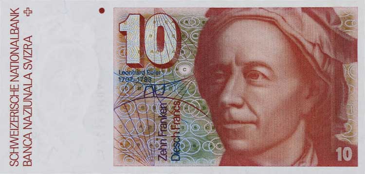 Front of Switzerland p53i: 10 Franken from 1990