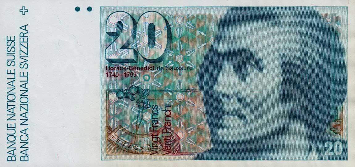 Front of Switzerland p54: 20 Franken from 1978