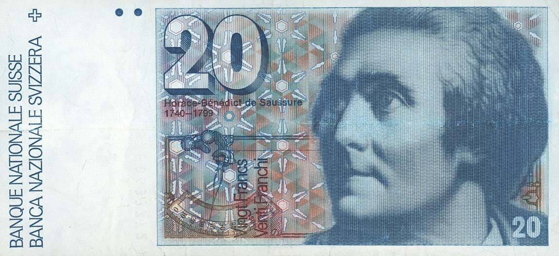 Front of Switzerland p55g: 20 Franken from 1987