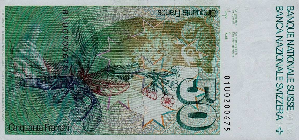 Back of Switzerland p56d: 50 Franken from 1981