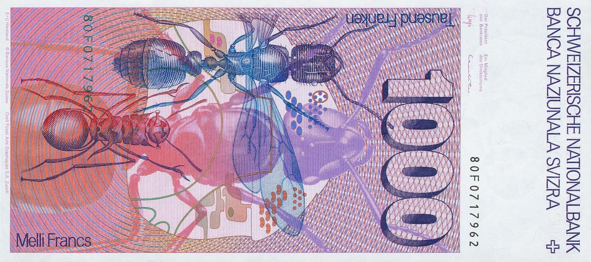 Back of Switzerland p59b: 1000 Franken from 1980