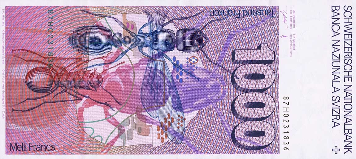Back of Switzerland p59d: 1000 Franken from 1987