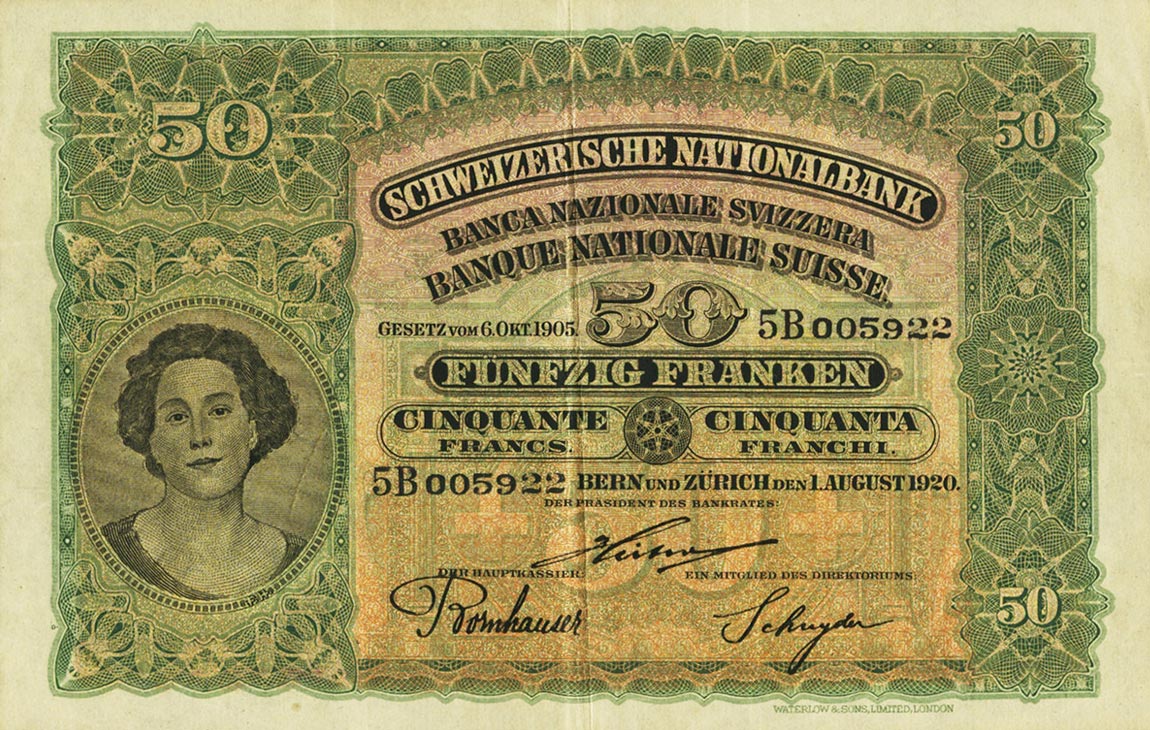 Front of Switzerland p5d: 50 Franken from 1920