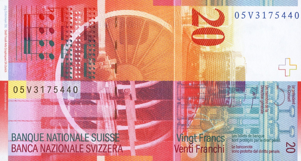 Back of Switzerland p69d: 20 Franken from 2005