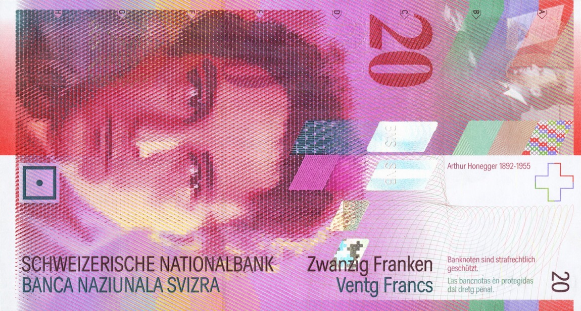 Front of Switzerland p69d: 20 Franken from 2005
