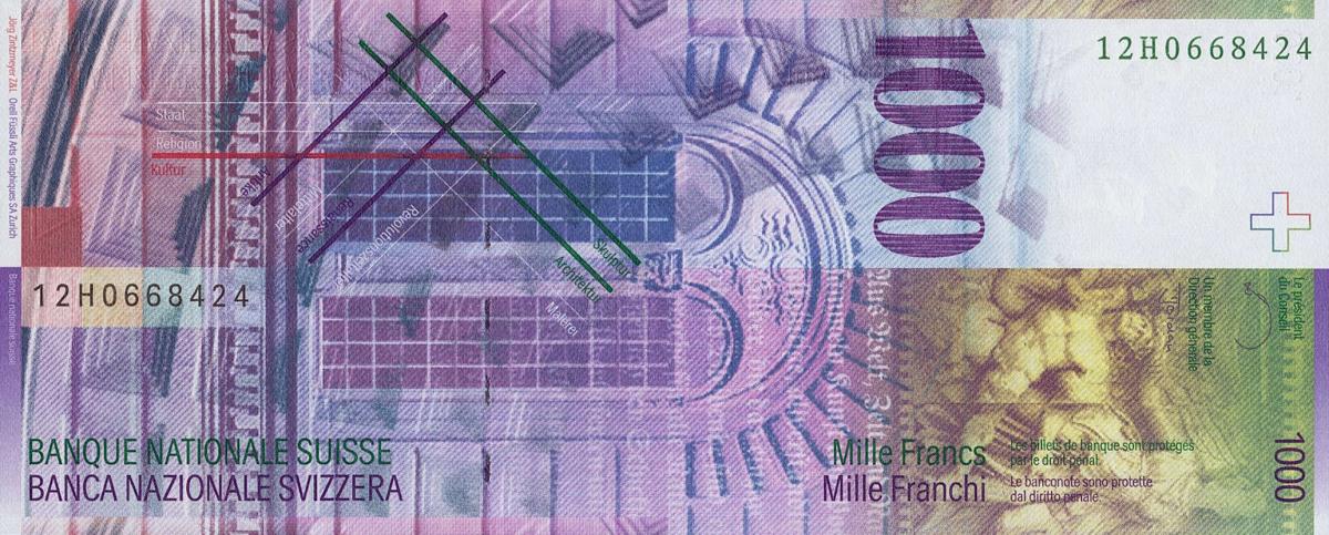Back of Switzerland p74d: 1000 Franken from 2012