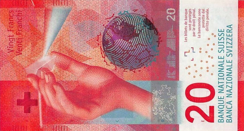 Front of Switzerland p76b: 20 Franken from 2015