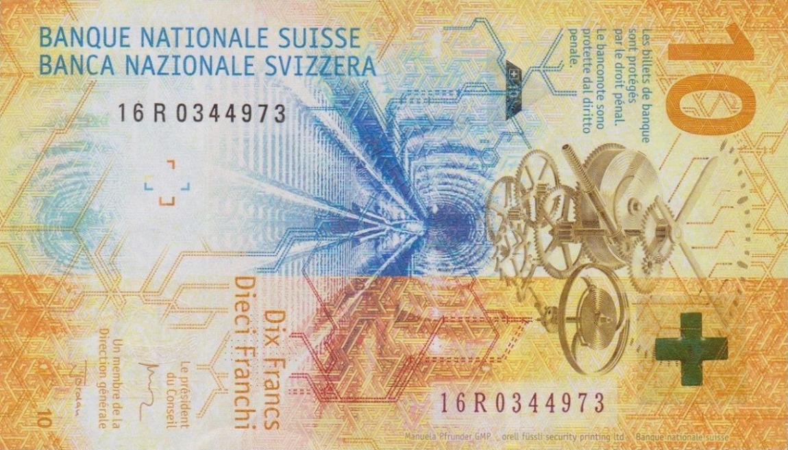 Back of Switzerland p75a: 10 Francs from 2016