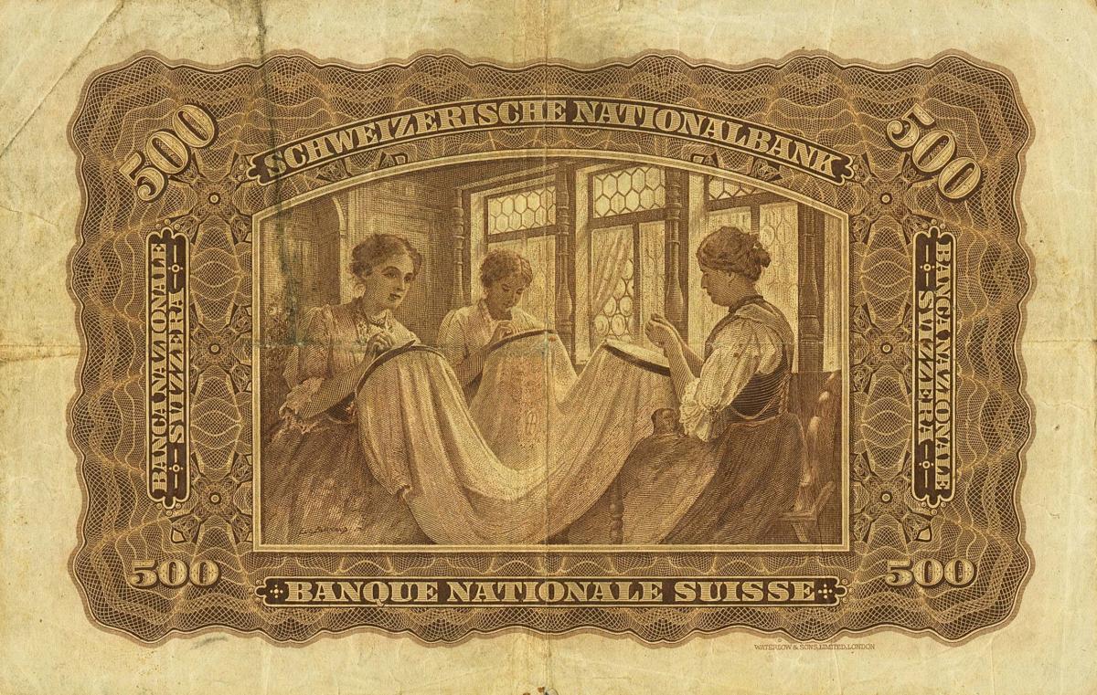 Back of Switzerland p7c: 500 Franken from 1917