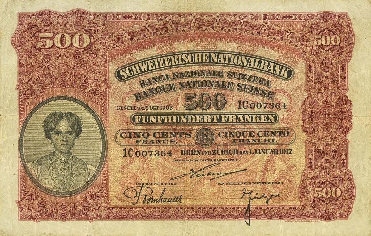 Front of Switzerland p7c: 500 Franken from 1917