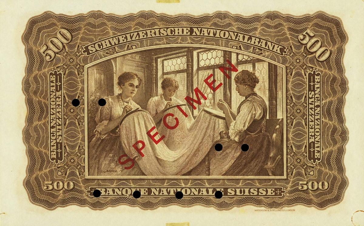 Back of Switzerland p7s: 500 Franken from 1910