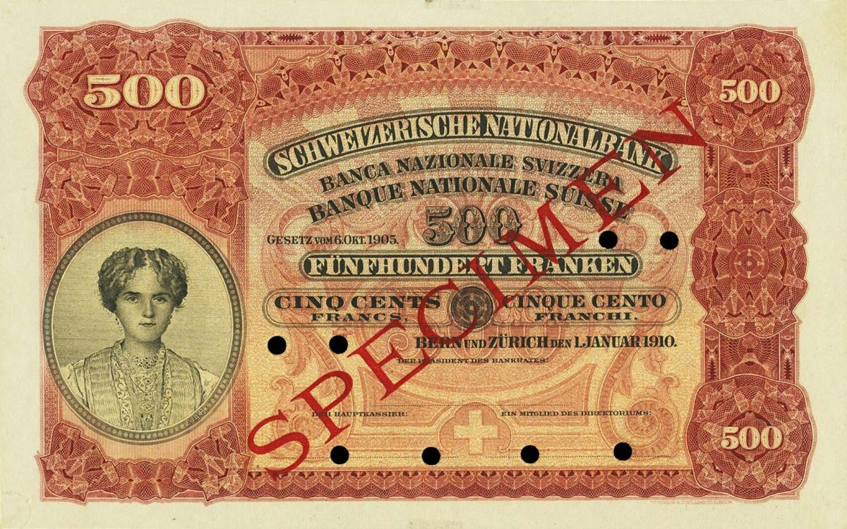 Front of Switzerland p7s: 500 Franken from 1910