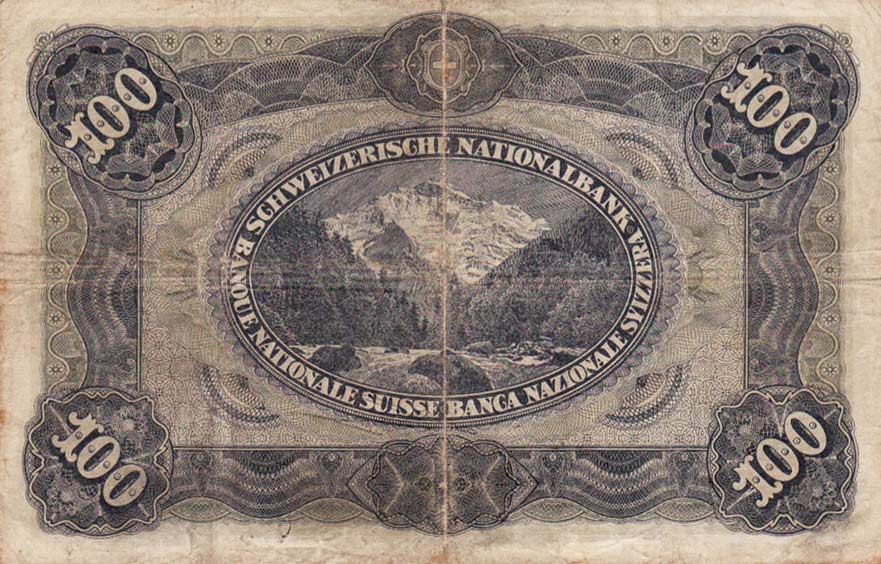 Back of Switzerland p9a: 100 Franken from 1918