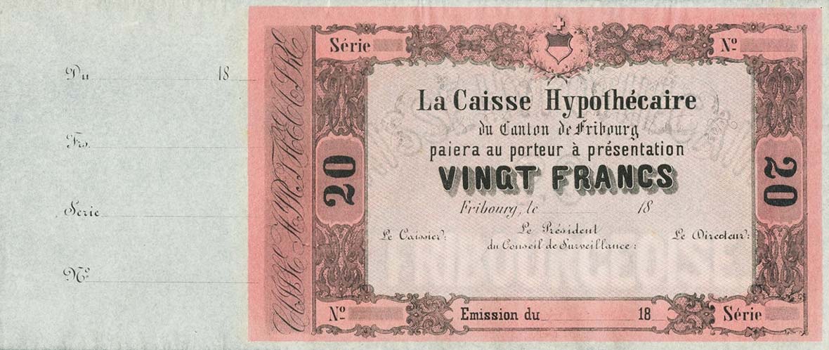 Front of Switzerland pS252: 20 Franken from 1856