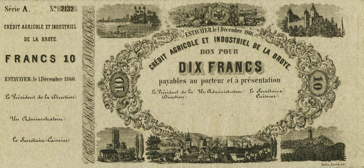 Front of Switzerland pS261: 10 Franken from 1866