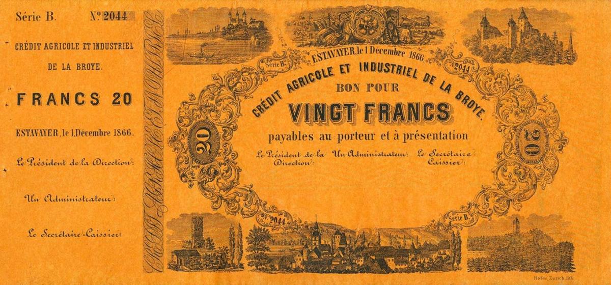 Front of Switzerland pS262: 20 Franken from 1866