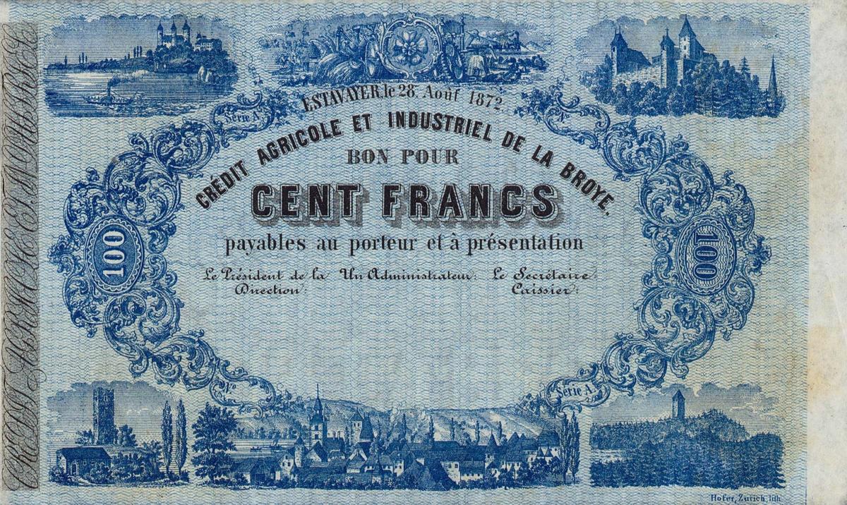 Front of Switzerland pS263: 100 Franken from 1872