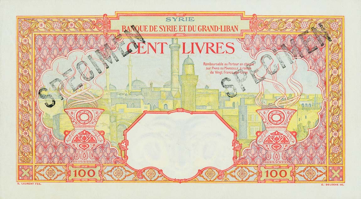 Back of Syria p33s: 100 Livres from 1930