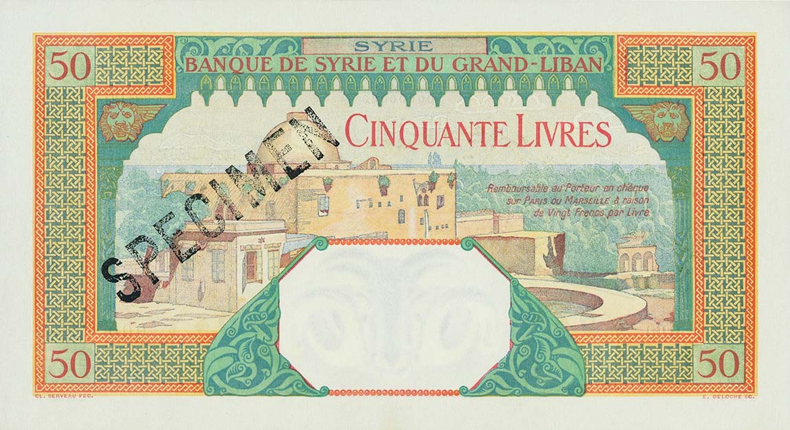 Back of Syria p39s: 50 Livres from 1938