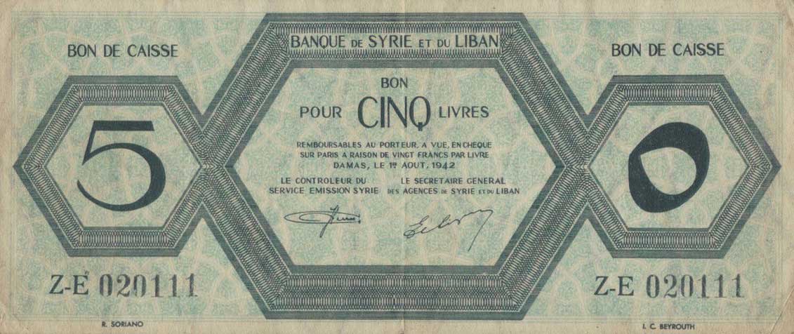 Front of Syria p46: 5 Livres from 1942
