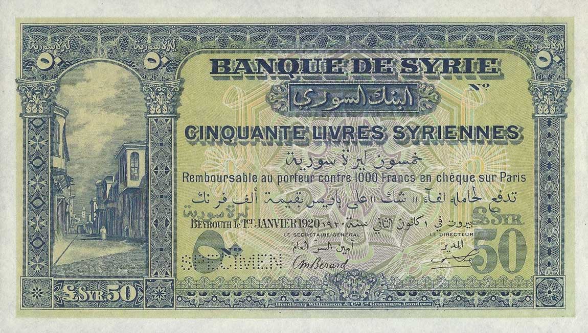 Front of Syria p9s: 50 Livres from 1920