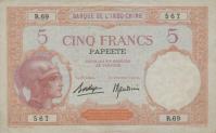 Gallery image for Tahiti p11c: 5 Francs from 1927