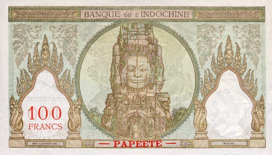 Back of Tahiti p14d: 100 Francs from 1939