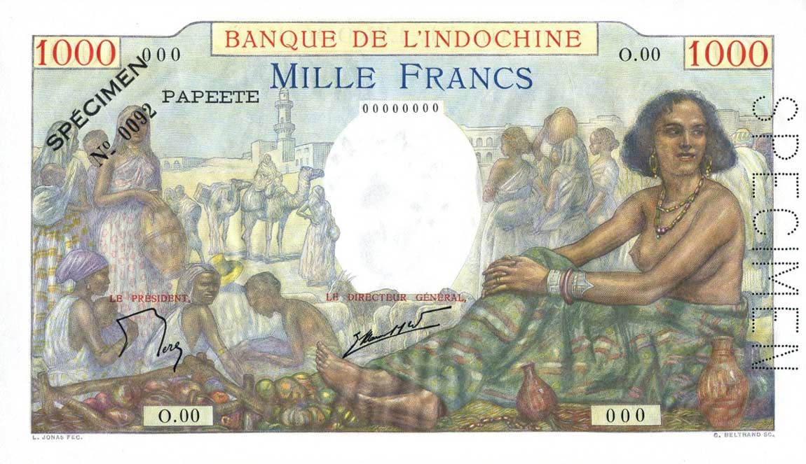 Front of Tahiti p15s: 1000 Francs from 1940
