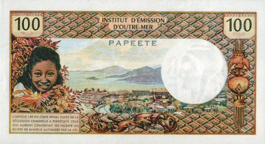 Back of Tahiti p23: 100 Francs from 1969