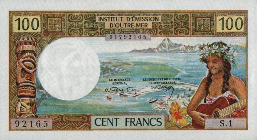 Front of Tahiti p23: 100 Francs from 1969