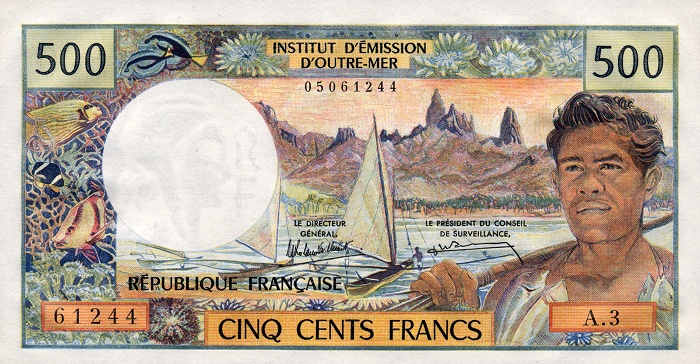 Front of Tahiti p25d: 500 Francs from 1985