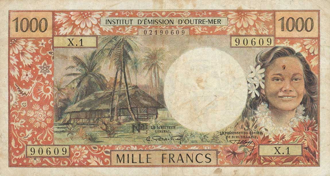 Front of Tahiti p26: 1000 Francs from 1969