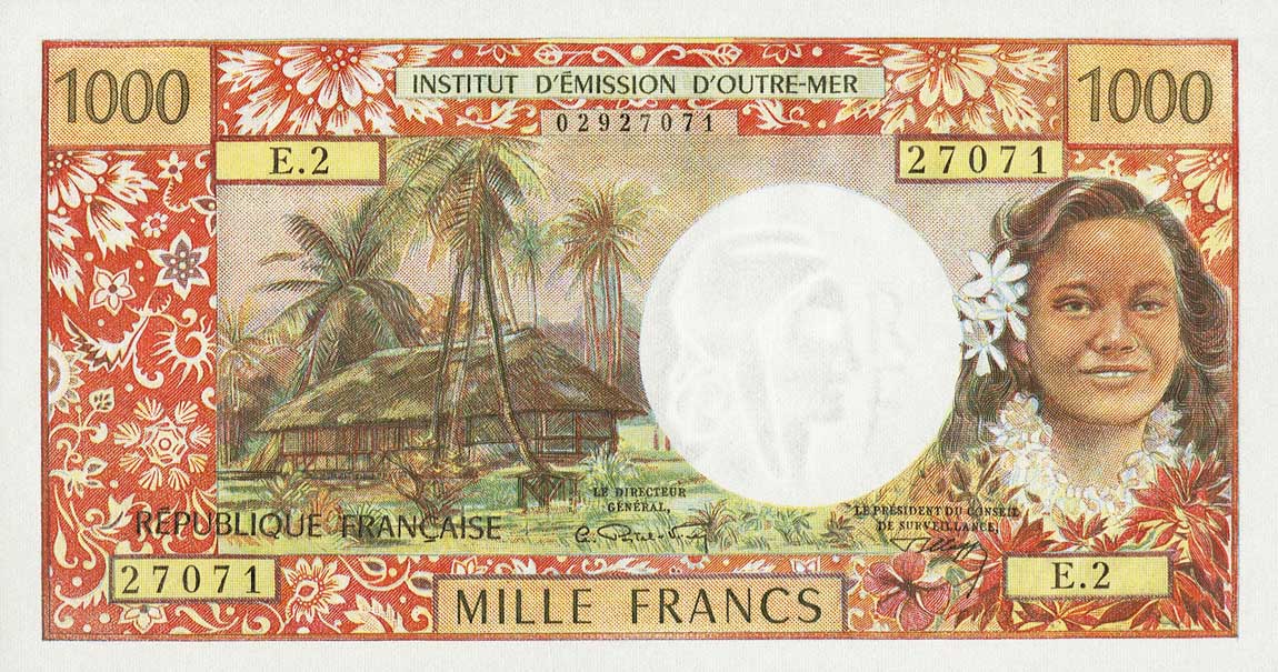 Front of Tahiti p27a: 1000 Francs from 1971