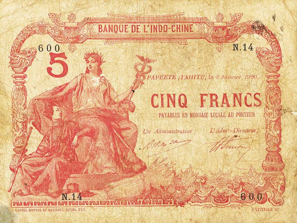 Front of Tahiti p4a: 5 Francs from 1920