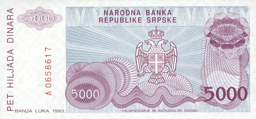 Back of Bosnia and Herzegovina p152a: 5000 Dinara from 1993