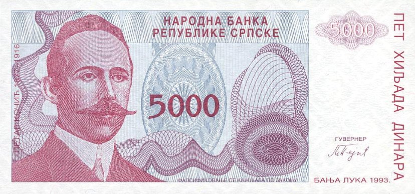 Front of Bosnia and Herzegovina p152a: 5000 Dinara from 1993
