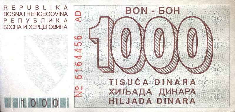 Back of Bosnia and Herzegovina p26a: 1000 Dinara from 1992