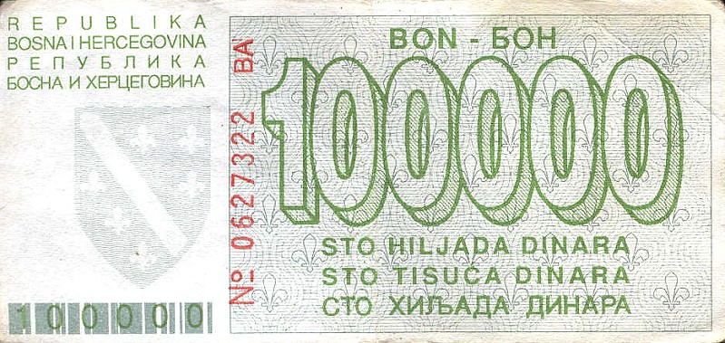 Back of Bosnia and Herzegovina p30a: 100000 Dinara from 1993