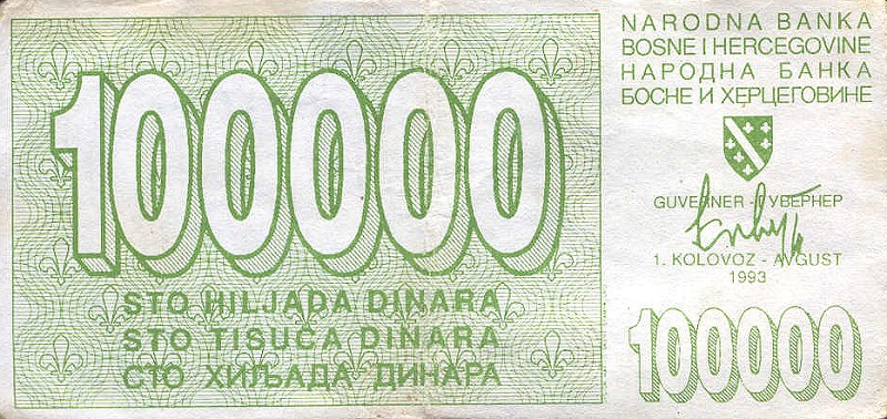 Front of Bosnia and Herzegovina p30a: 100000 Dinara from 1993