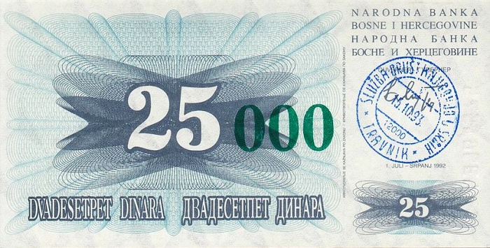 Front of Bosnia and Herzegovina p54a: 25000 Dinara from 1993